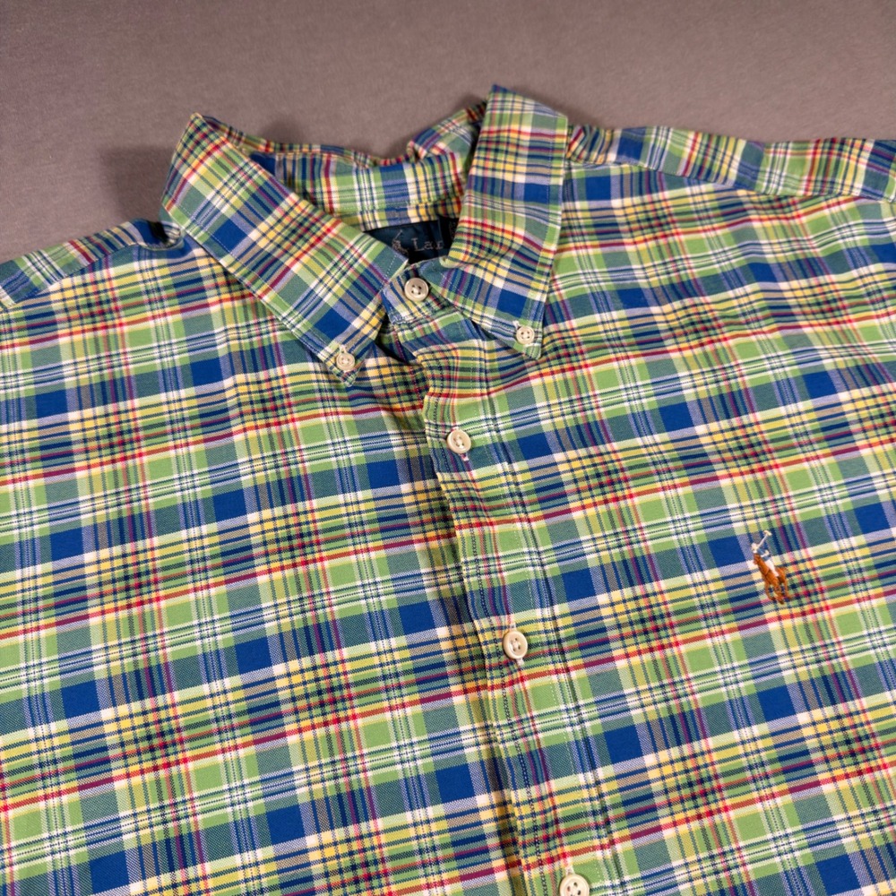 Polo Ralph Lauren Mens XXL Classic Fit Plaid Button Down Shirt Green Blue Multi